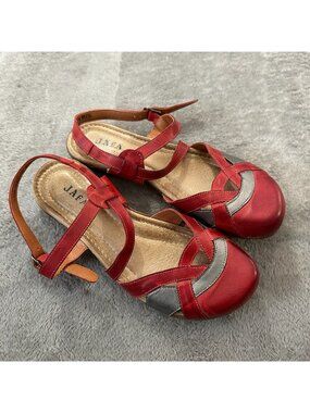Jafa Red Leather Slingback Sandals Shoes Women's size 40 US 9 9.5